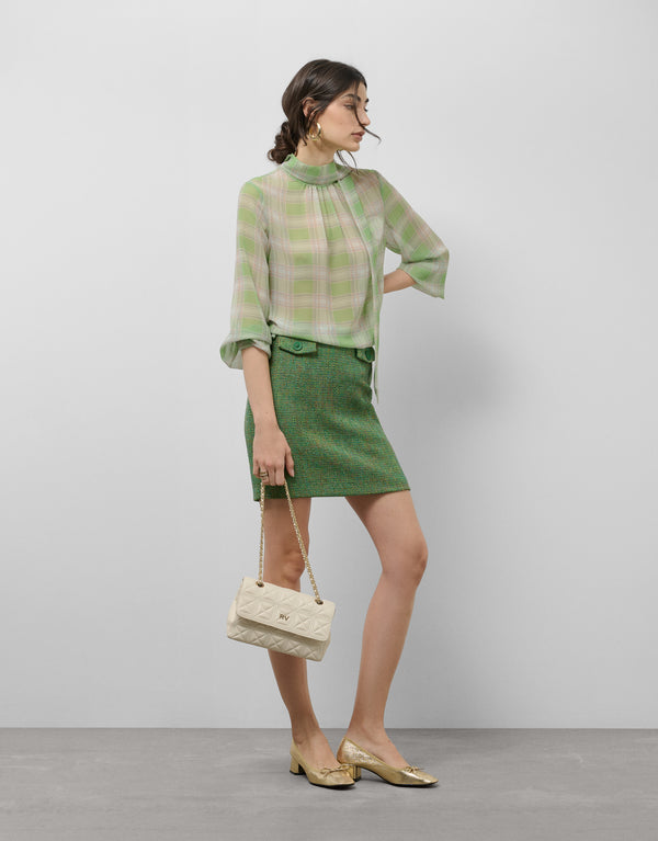 Straight Tweed Skirt In Green Tones