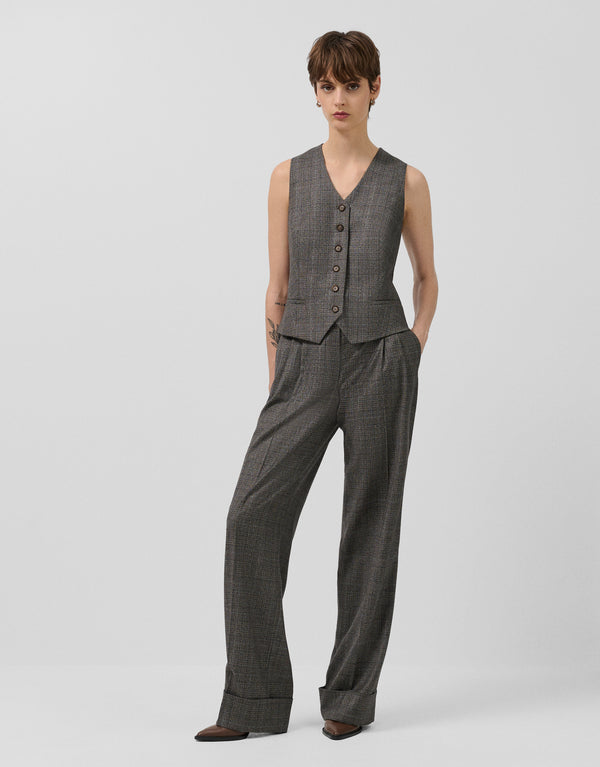 Brown Welsh Check Men'S Cut Pleated Trousers