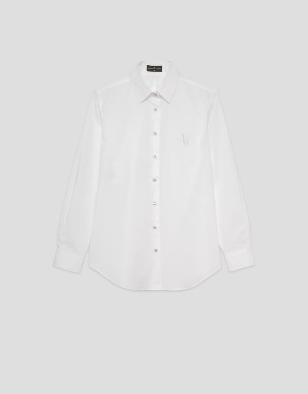 White men's cut shirt with embroidered logo