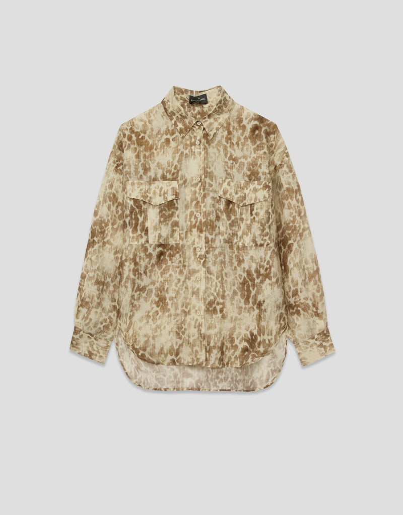 Oversized beige crepe print blouse by Roberto Verino — signature crepe fabric of the Spanish fashion house