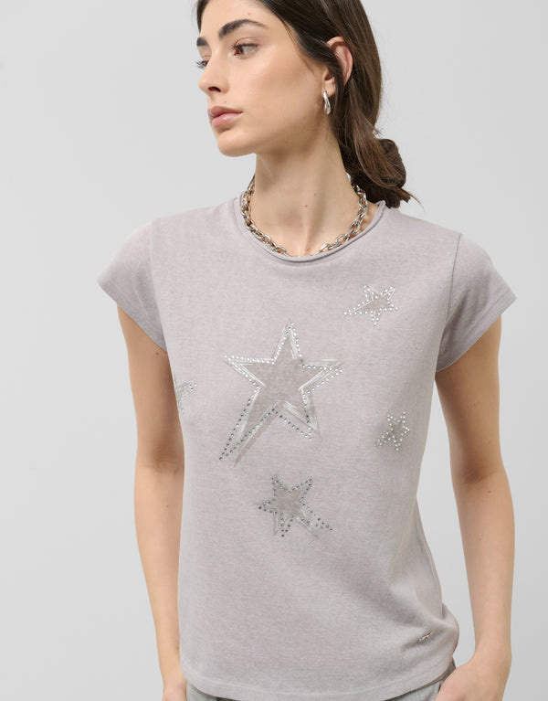 Light Knit T-Shirt With Silver Star Print