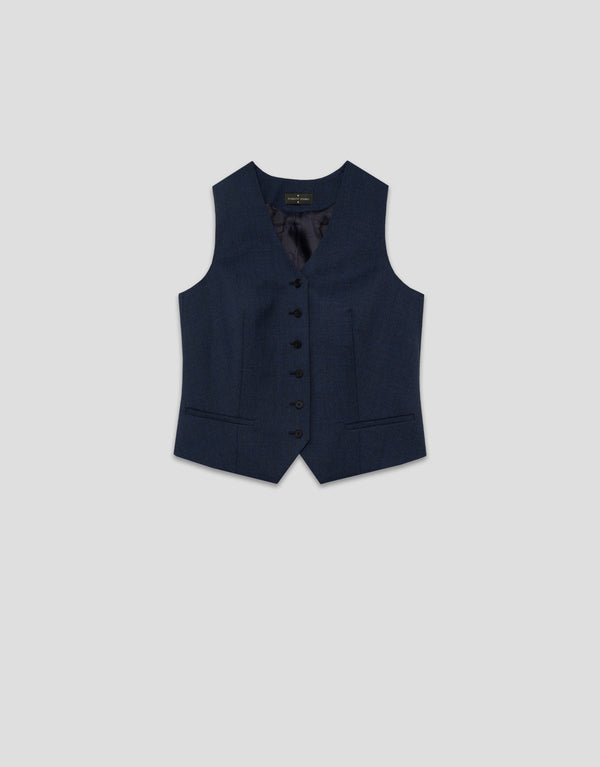 Men's tailored vest in fresh wool navy blue Welsh check