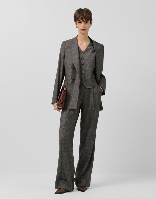 Brown Prince Of Wales Check Double-Breasted Blazer