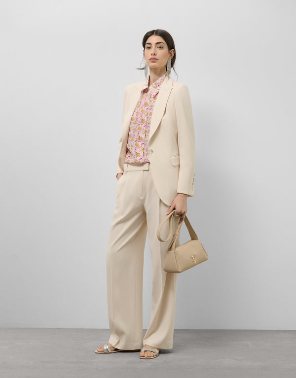 Beige Crepe One-Button Blazer