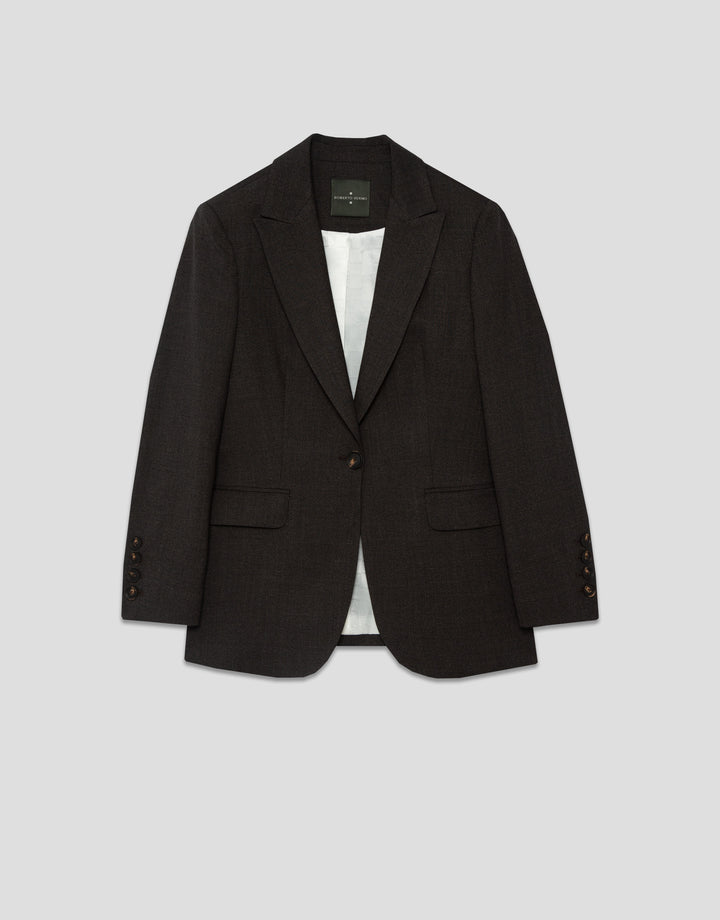 Black blazer on a light gray background