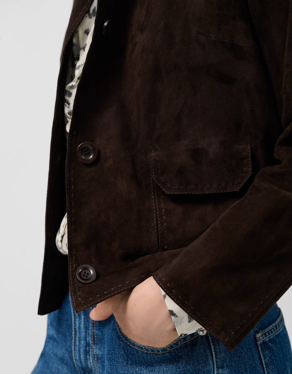 Brown Suede Jacket With Topstitching