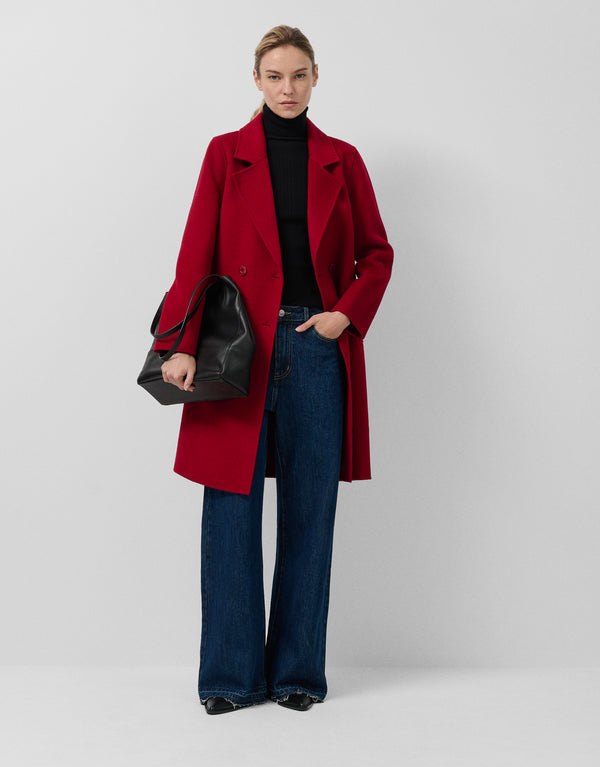 Red Double-Faced Three-Quarter Double-Breasted Coat