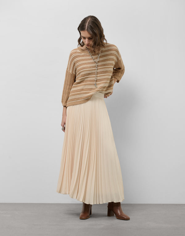 French sleeve openwork knitted jumper camel