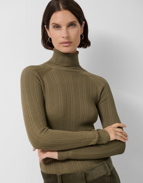 Olive Green Herringbone And Ribbed Jersey