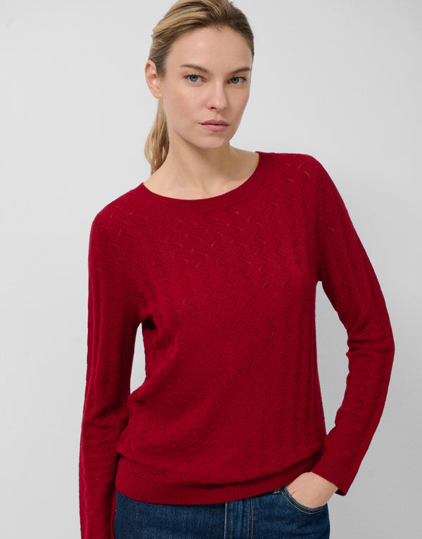 Red Boat Neck Sweater In Wave Knit