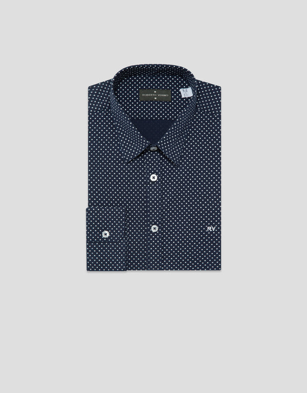 Regular Navy Geometric Print Sport Shirt