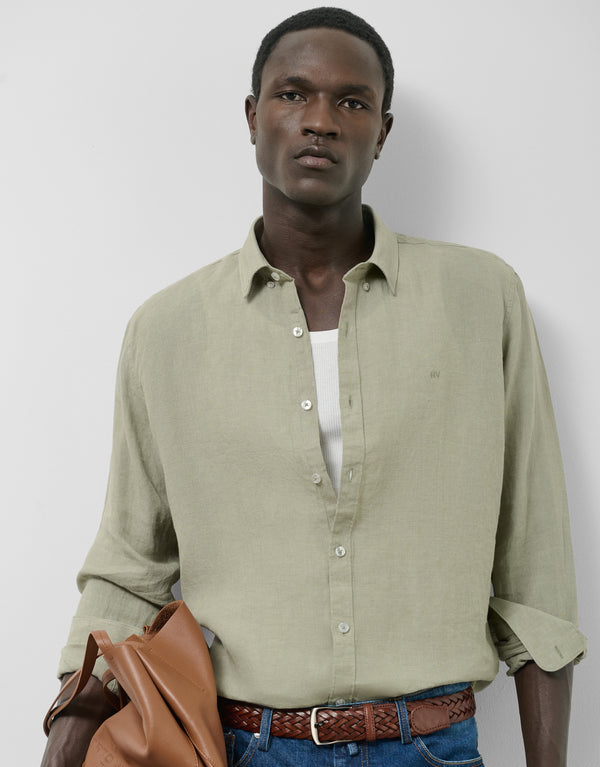 Regular white linen sport shirt