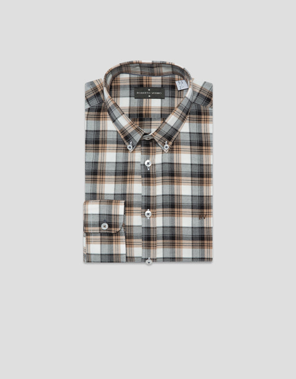 Regular Fit Sport Shirt, Grey/Natural Plaid