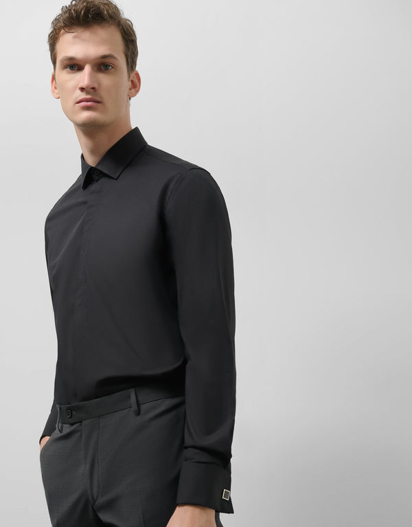 Black Slim Dress Shirt With Twin Cuffs