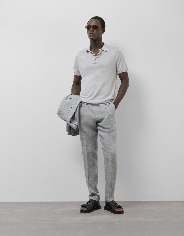Grey Melange Linen Knitted Polo Shirt