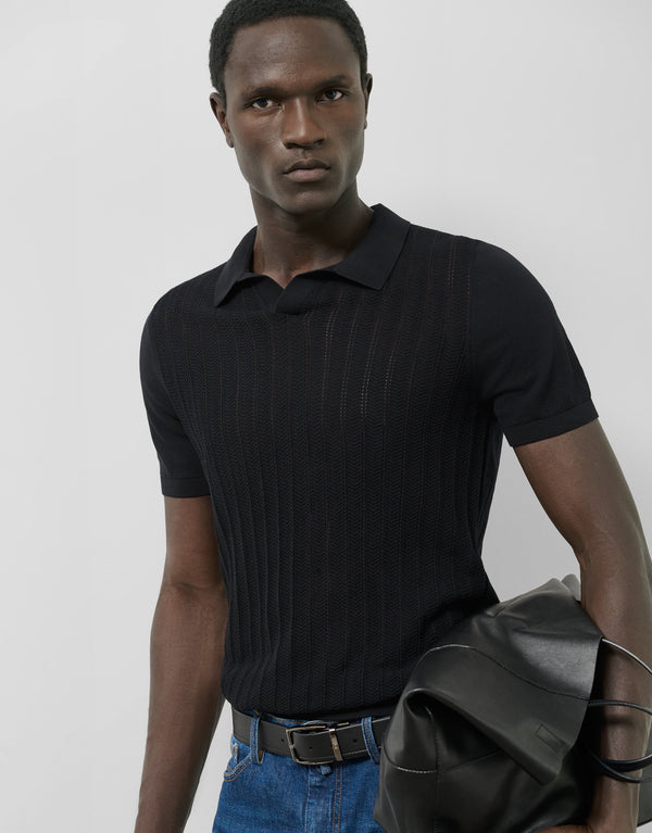 Knitted beige linen polo shirt