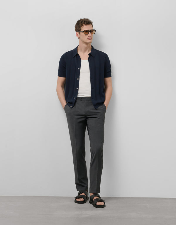 Open Structured Knitted Polo Shirt In Navy Blue