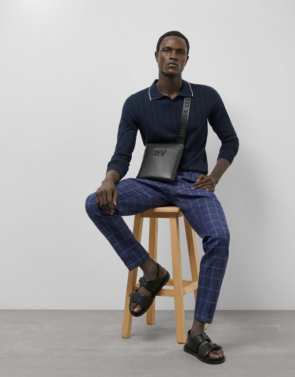 Structured navy knitted polo
