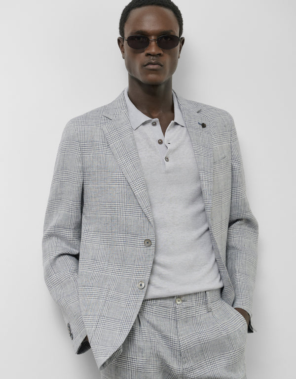 Grey And Blue Checkered Blazer