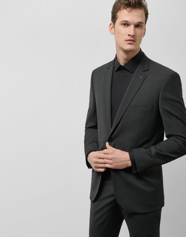 Dark Grey Plain Slim Fit Half Canvas Suit