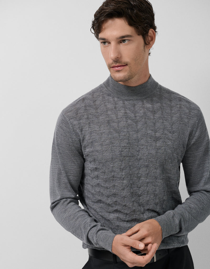 Grey melange wool jersey with patterned texture by Roberto Verino — grey outerwear women Australia