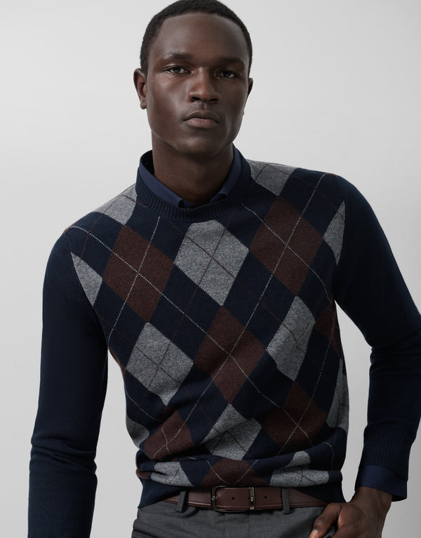 Navy/Grey/Brown Diamond Pattern Sweater