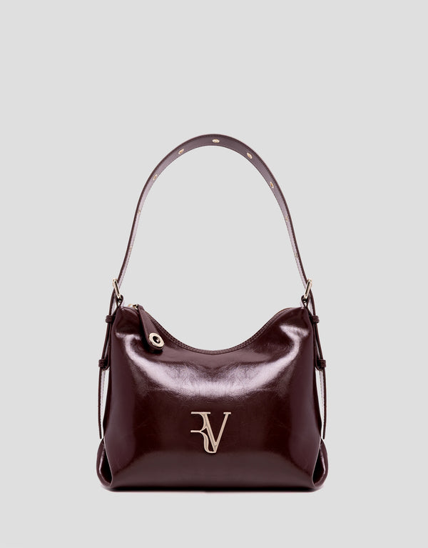 Margot Metal Midi Shoulder Bag In Burgundy Leather
