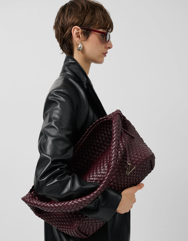 Paula Hobo Maxi Shoulder Bag In Burgundy Braided Leather