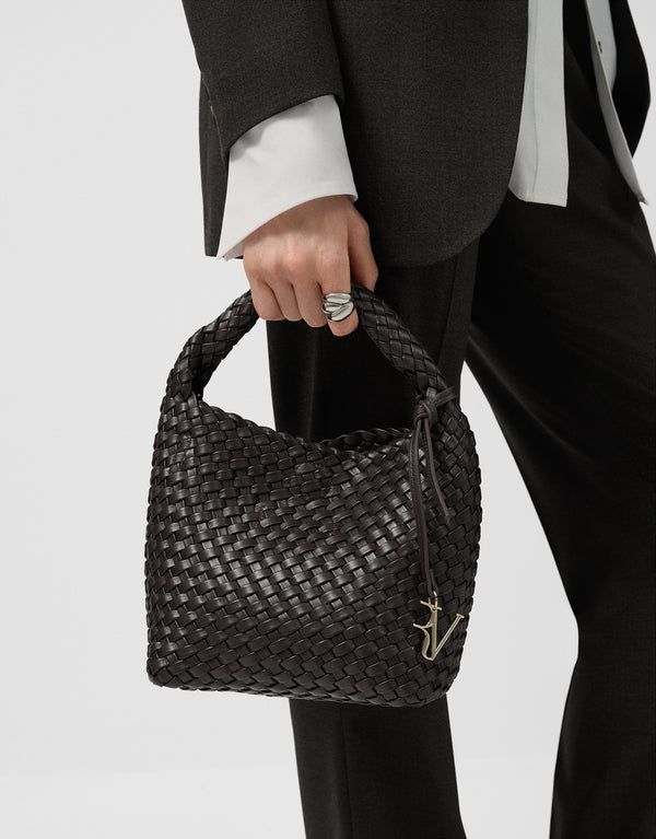 Paula Hobo Midi Handbag In Brown Braided Leather