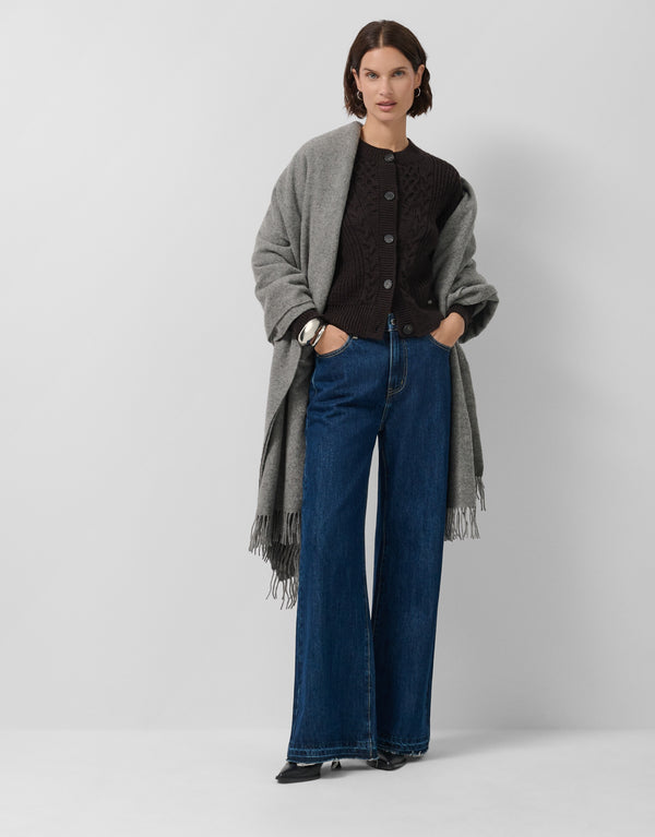 Maxi Wrap Scarf In Melange Grey Wool