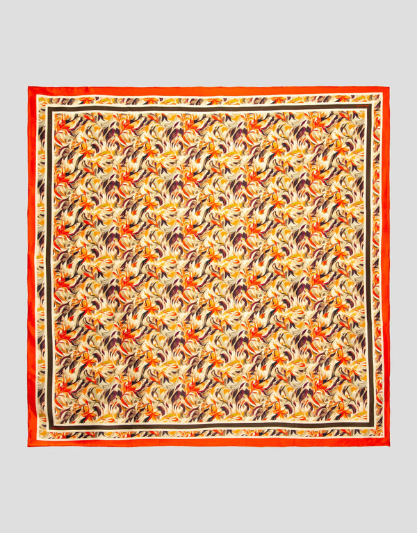 Silk Scarf With Camel And Orange Floral Print