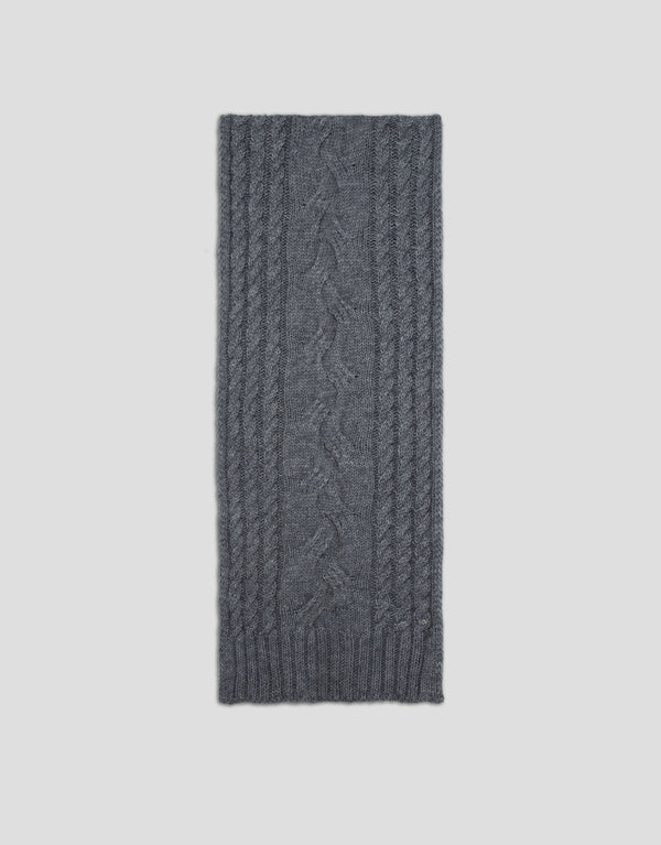 Light Grey Wool And Alpaca Scarf With Cable Knit Design