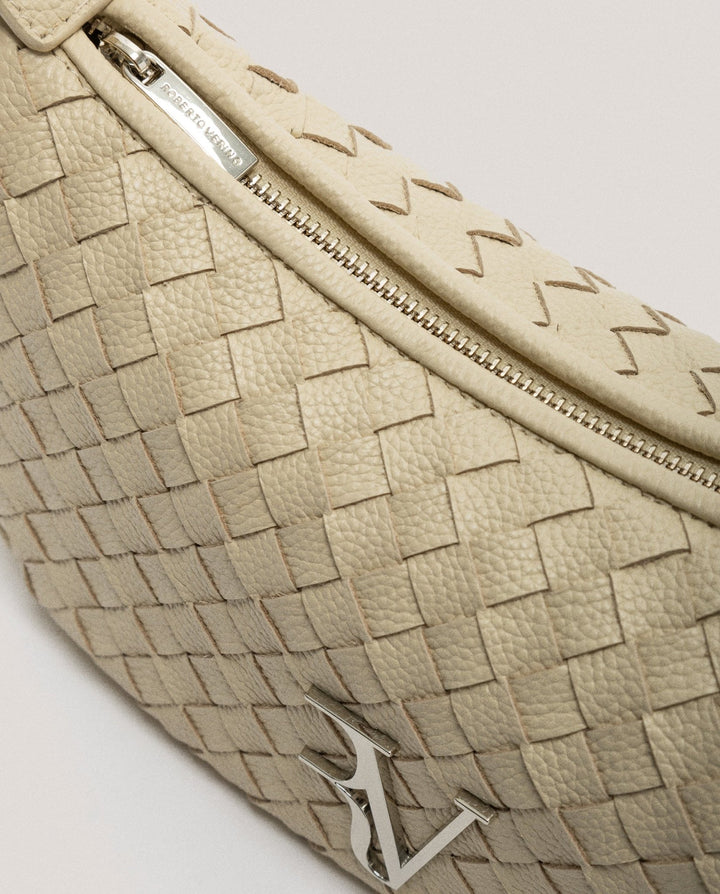 Handbags | Beige braided leather Erea Moon shoulder bag by Spanish designer Roberto Verino