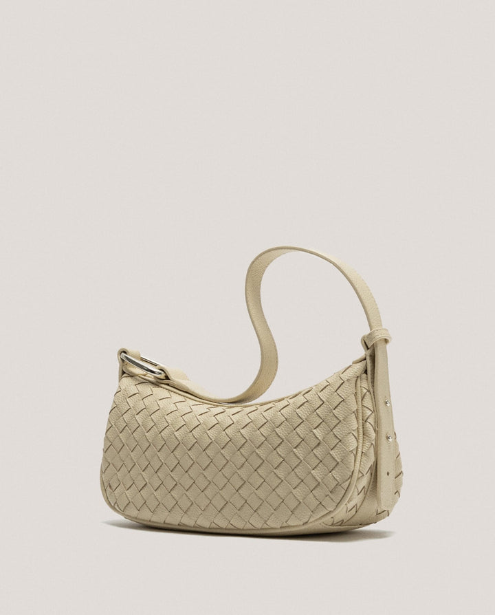 Handbags | Beige braided leather Erea Moon shoulder bag by Spanish designer Roberto Verino