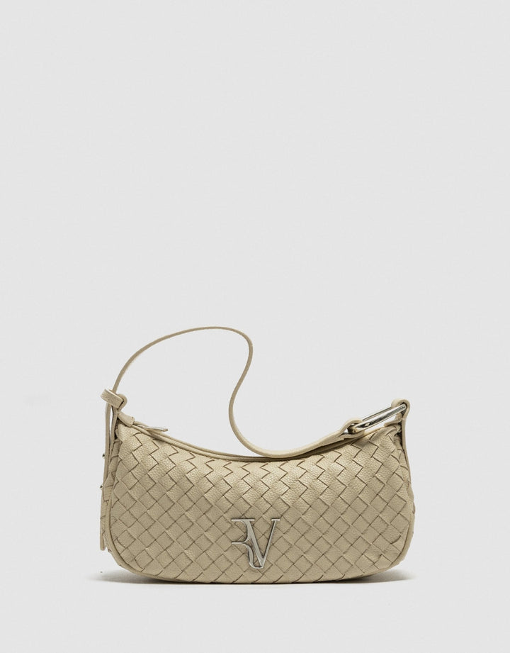 Handbags | Beige braided leather Erea Moon shoulder bag by Spanish designer Roberto Verino