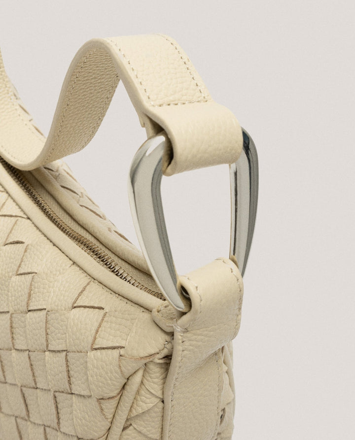 Handbags | Beige braided leather Erea Moon shoulder bag by Spanish designer Roberto Verino