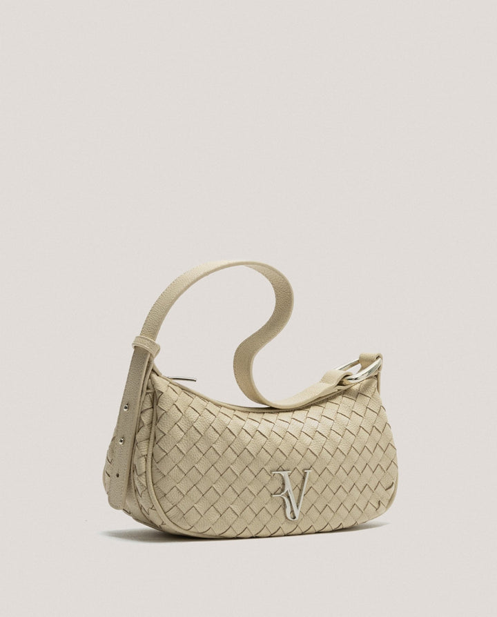 Handbags | Beige braided leather Erea Moon shoulder bag by Spanish designer Roberto Verino