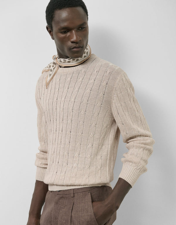 Pants | Beige cotton/linen cable knit sweater by Spanish designer Roberto Verino