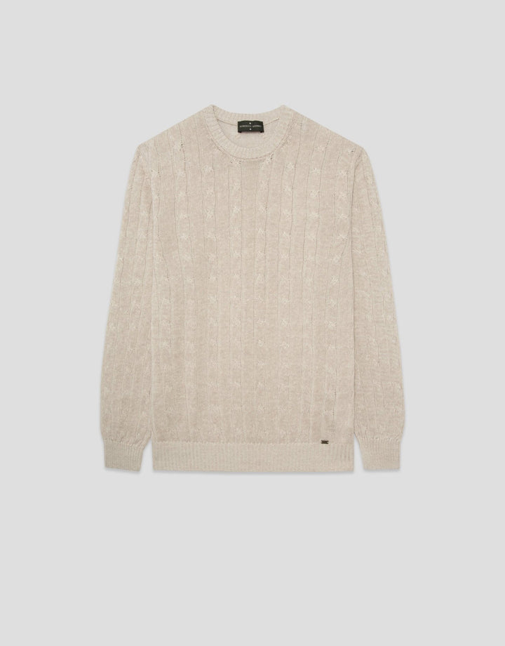 Pants | Beige cotton/linen cable knit sweater by Spanish designer Roberto Verino