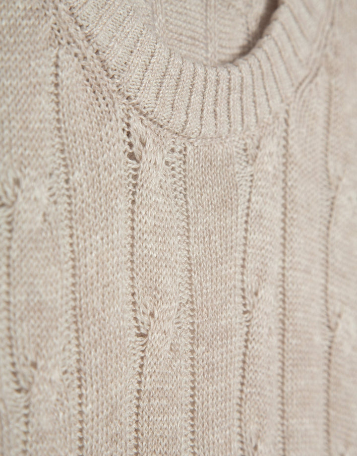 Pants | Beige cotton/linen cable knit sweater by Spanish designer Roberto Verino