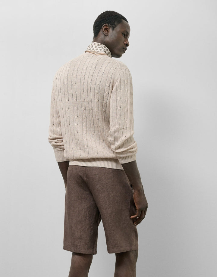 Pants | Beige cotton/linen cable knit sweater by Spanish designer Roberto Verino