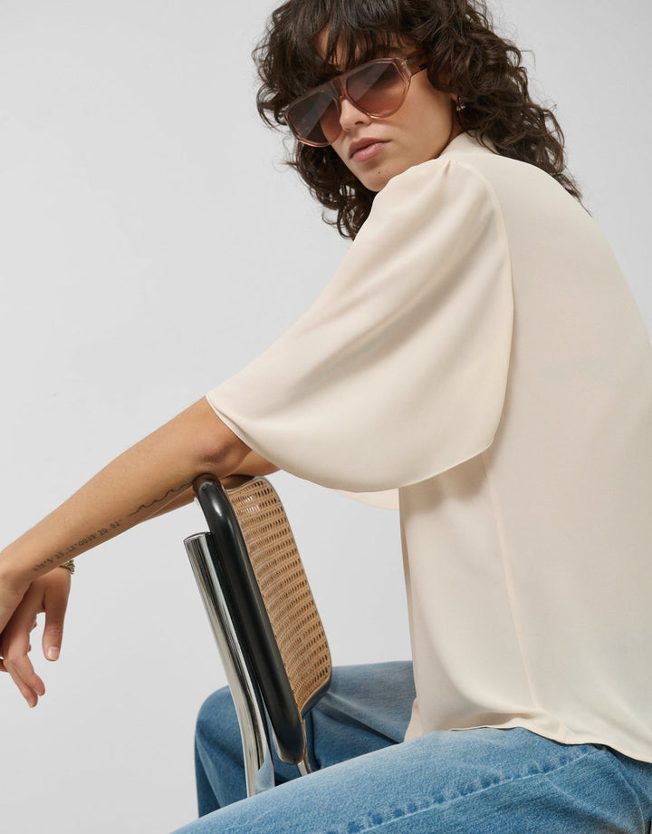 Shirts & Blouses | Beige flowing blouse with frilly sleeves by Spanish designer Roberto Verino