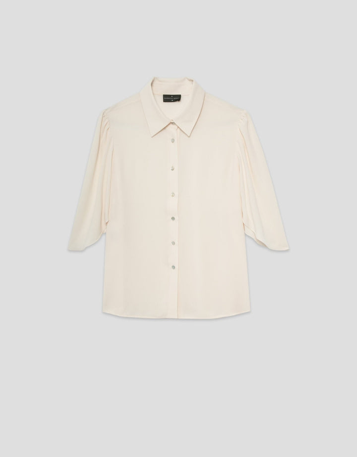 Shirts & Blouses | Beige flowing blouse with frilly sleeves by Spanish designer Roberto Verino