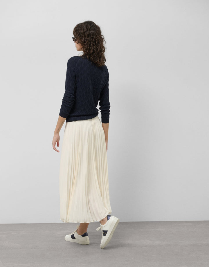 Skirts | Beige fluid fabric, midi pleated skirt by Spanish designer Roberto Verino