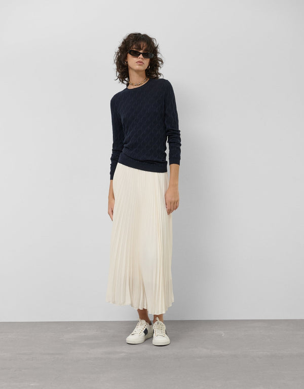Skirts | Beige fluid fabric, midi pleated skirt by Spanish designer Roberto Verino