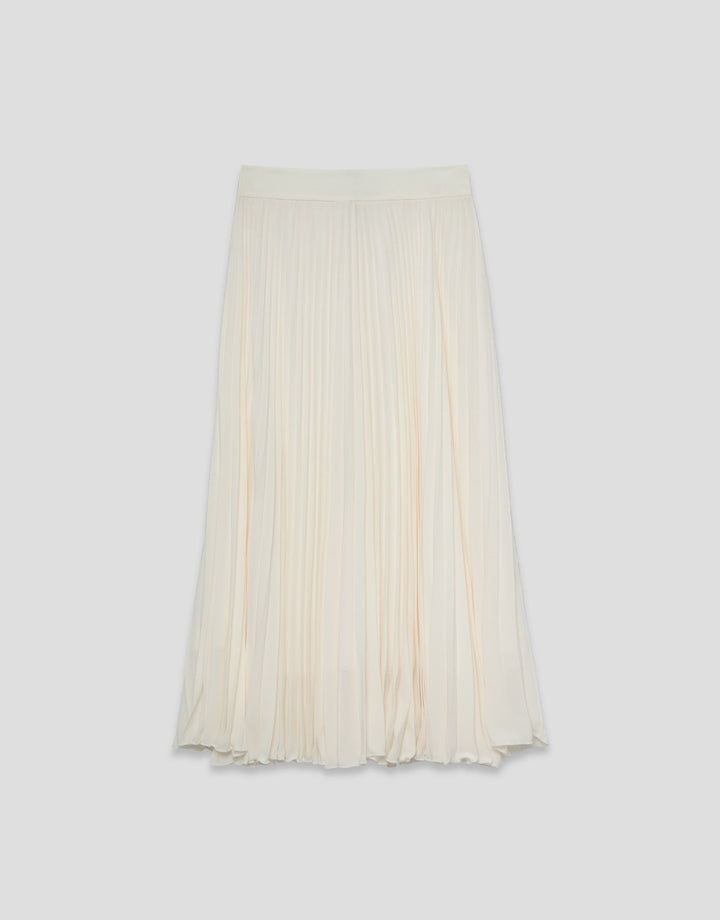 Skirts | Beige fluid fabric, midi pleated skirt by Spanish designer Roberto Verino