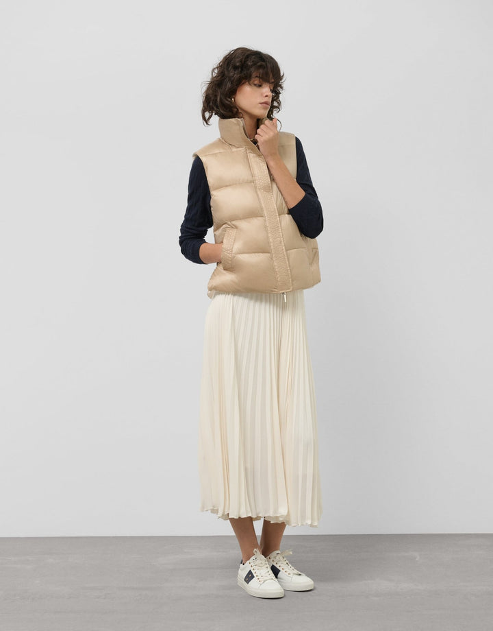 Skirts | Beige fluid fabric, midi pleated skirt by Spanish designer Roberto Verino