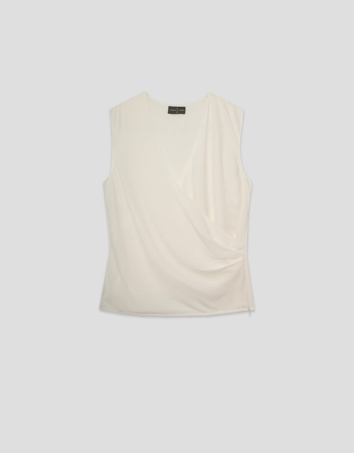Shirts & Blouses | Beige fluid knit wrap top by Spanish designer Roberto Verino