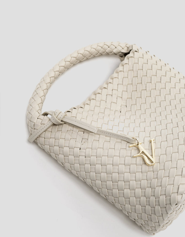 Handbags | Beige Midi Paula Hobo handbag with braided leather by Spanish designer Roberto Verino