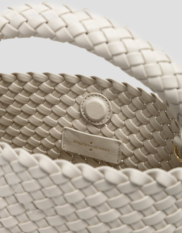 Handbags | Beige Paula Clutch bag with braided leather by Spanish designer Roberto Verino